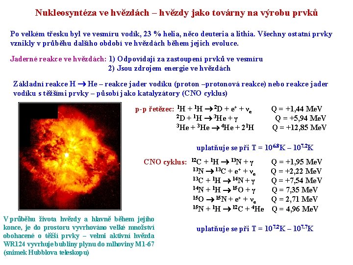 Nukleosyntéza ve hvězdách – hvězdy jako továrny na výrobu prvků Po velkém třesku byl