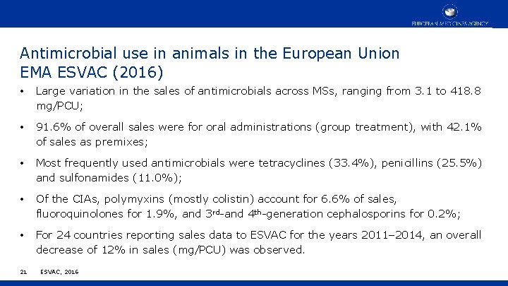 Antimicrobial use in animals in the European Union EMA ESVAC (2016) • Large variation