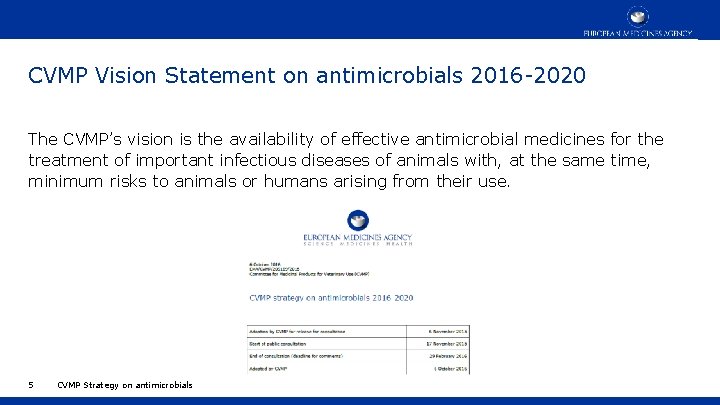CVMP Vision Statement on antimicrobials 2016 -2020 The CVMP’s vision is the availability of