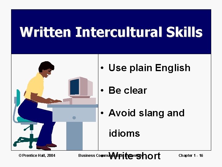 Written Intercultural Skills • Use plain English • Be clear • Avoid slang and