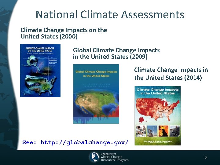 National Climate Assessments Climate Change Impacts on the United States (2000) Global Climate Change