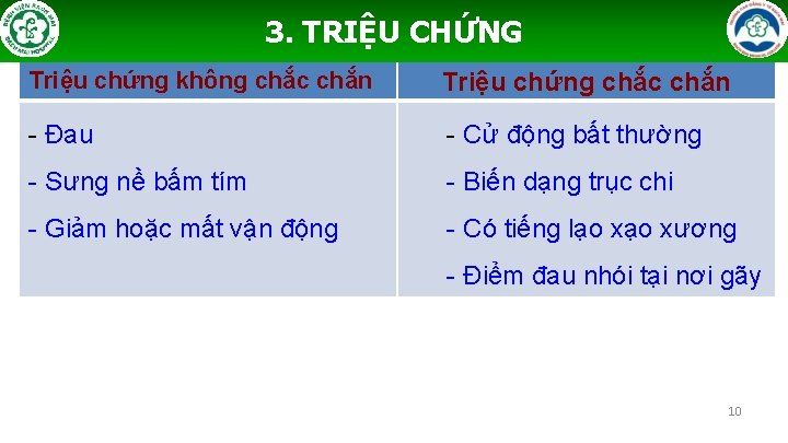 3. TRIỆU CHỨNG Triệu chứng không chắc chắn Triệu chứng chắc chắn - Đau