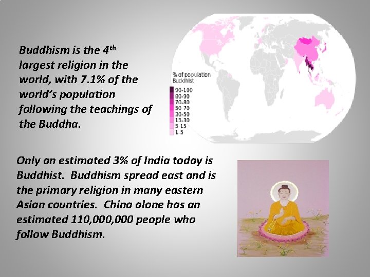 Buddhism is the 4 th largest religion in the world, with 7. 1% of