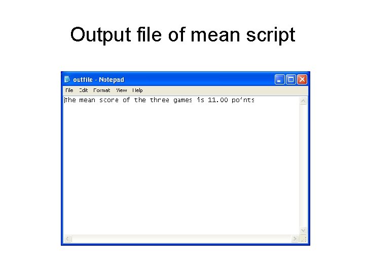 Output file of mean script 