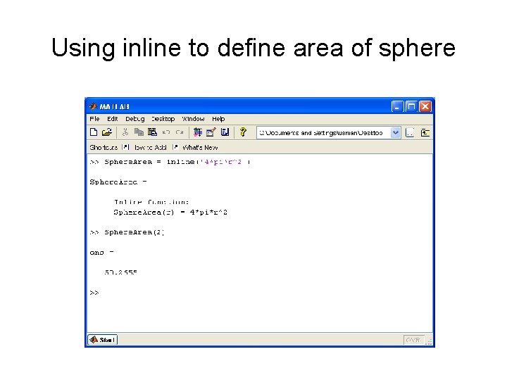 Using inline to define area of sphere 
