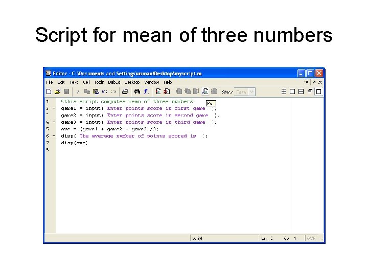 Script for mean of three numbers 