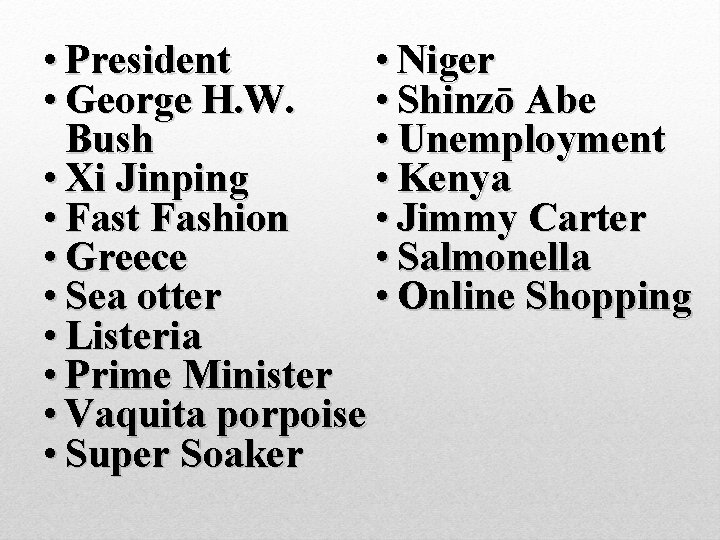  • President • Niger • George H. W. • Shinzō Abe Bush •