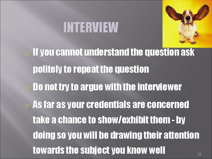INTERVIEW b If you cannot understand the question ask politely to repeat the question