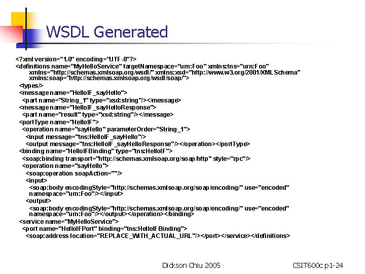 WSDL Generated <? xml version="1. 0" encoding="UTF-8"? > <definitions name="My. Hello. Service" target. Namespace="urn: