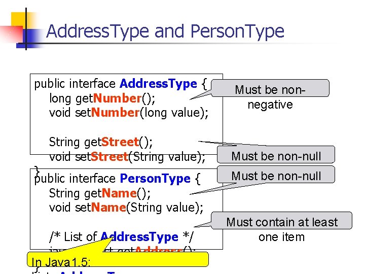 Address. Type and Person. Type public interface Address. Type { long get. Number(); void