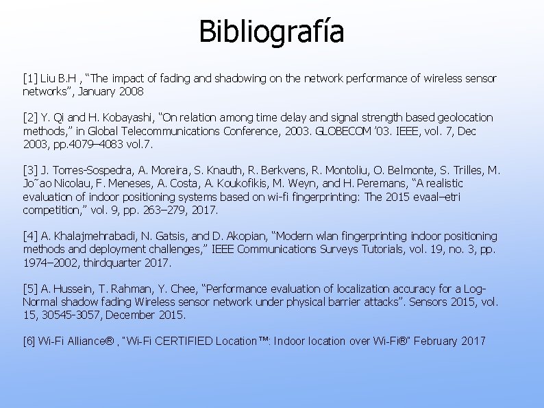 Bibliografía [1] Liu B. H , “The impact of fading and shadowing on the