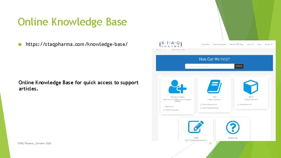 Online Knowledge Base https: //staqpharma. com/knowledge-base/ Online Knowledge Base for quick access to support