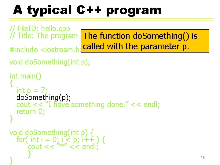 A typical C++ program // File. ID: hello. cpp // Title: The program doing