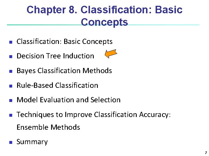 Chapter 8. Classification: Basic Concepts Decision Tree Induction Bayes Classification Methods Rule-Based Classification Model