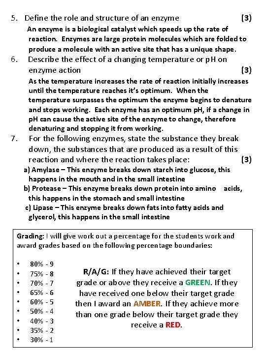 5. Define the role and structure of an enzyme 6. 7. (3) An enzyme 5. Define the role and structure of an enzyme 6. 7. (3) An enzyme