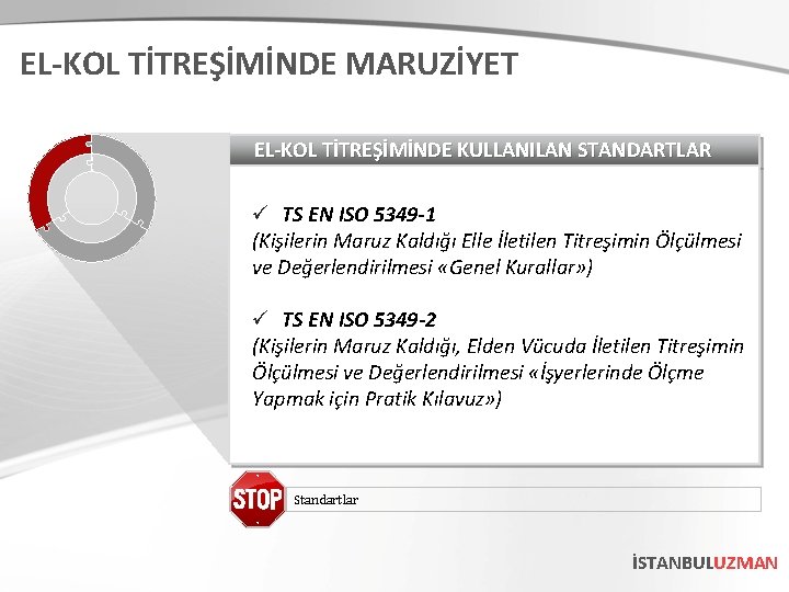 EL-KOL TİTREŞİMİNDE MARUZİYET EL-KOL TİTREŞİMİNDE KULLANILAN STANDARTLAR ü TS EN ISO 5349 -1 (Kişilerin