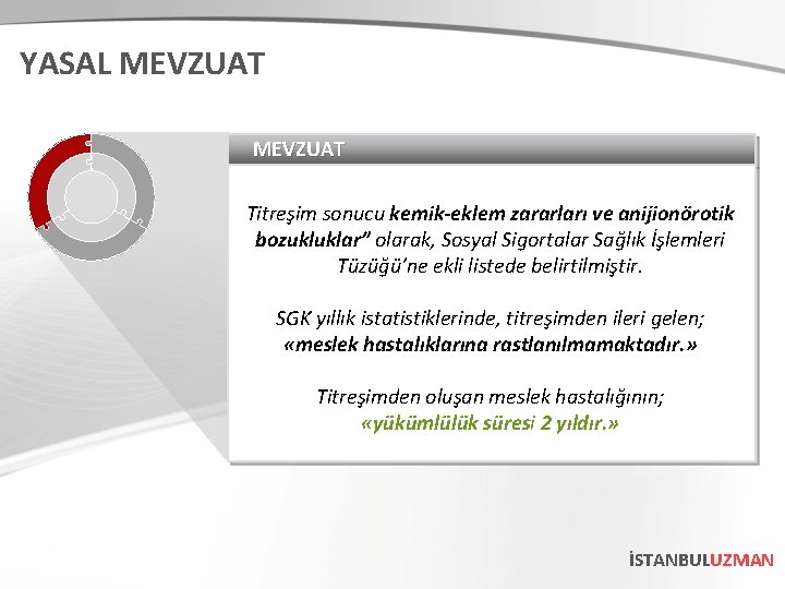 YASAL MEVZUAT Titreşim sonucu kemik-eklem zararları ve anijionörotik bozukluklar” olarak, Sosyal Sigortalar Sağlık İşlemleri