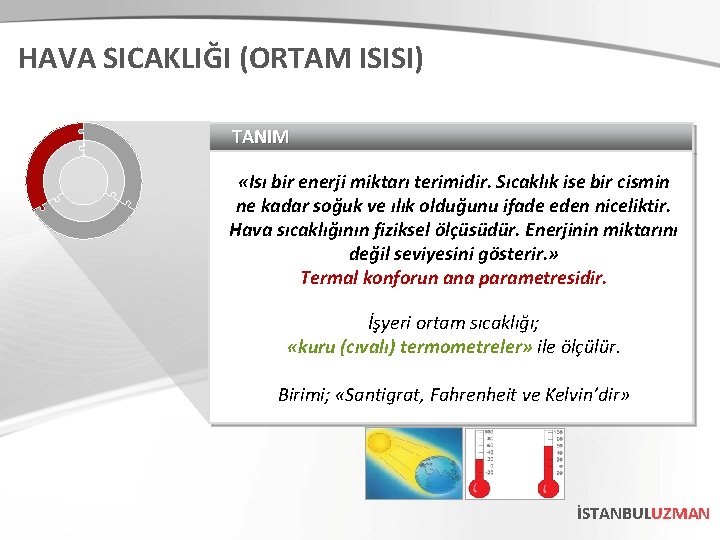 HAVA SICAKLIĞI (ORTAM ISISI) TANIM «Isı bir enerji miktarı terimidir. Sıcaklık ise bir cismin