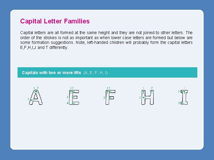 Capital Letter Families Capital letters are all formed at the same height and they