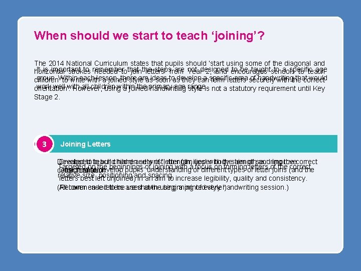 When should we start to teach ‘joining’? The 2014 National Curriculum states that pupils