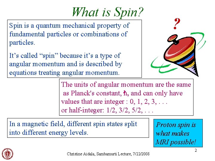 What is Spin? Spin is a quantum mechanical property of fundamental particles or combinations