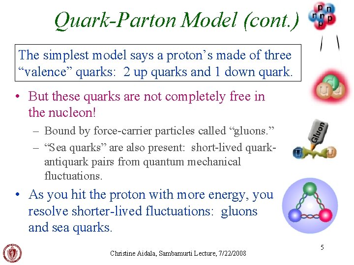 Quark-Parton Model (cont. ) The simplest model says a proton’s made of three “valence”