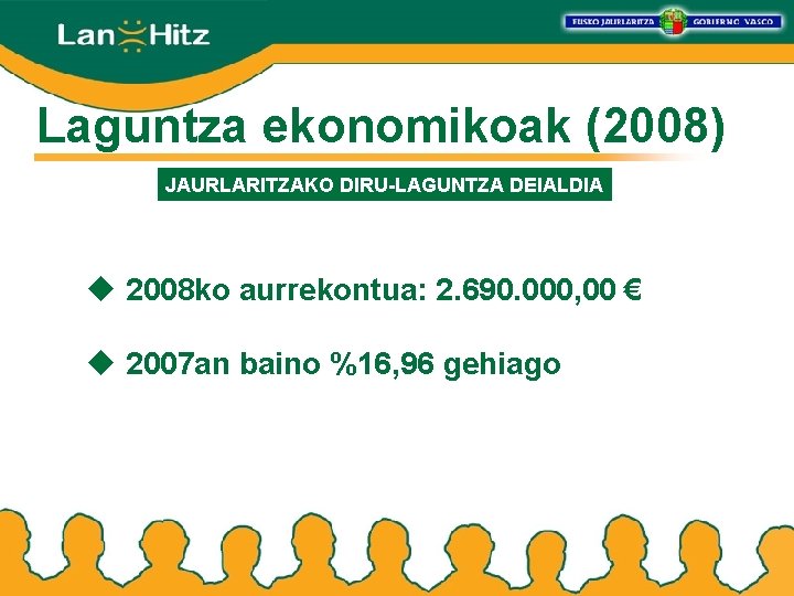 Laguntza ekonomikoak (2008) JAURLARITZAKO DIRU-LAGUNTZA DEIALDIA u 2008 ko aurrekontua: 2. 690. 000, 00