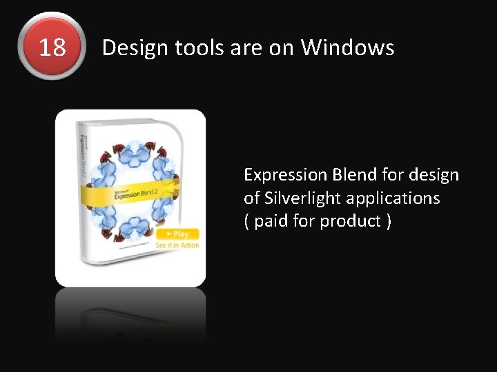 18 Design tools are on Windows Expression Blend for design of Silverlight applications (