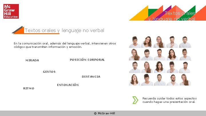 Textos orales y lenguaje no verbal En la comunicación oral, además del lenguaje verbal,