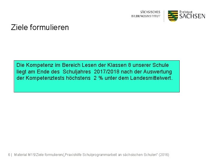 Ziele formulieren Die Kompetenz im Bereich Lesen der Klassen 8 unserer Schule liegt am