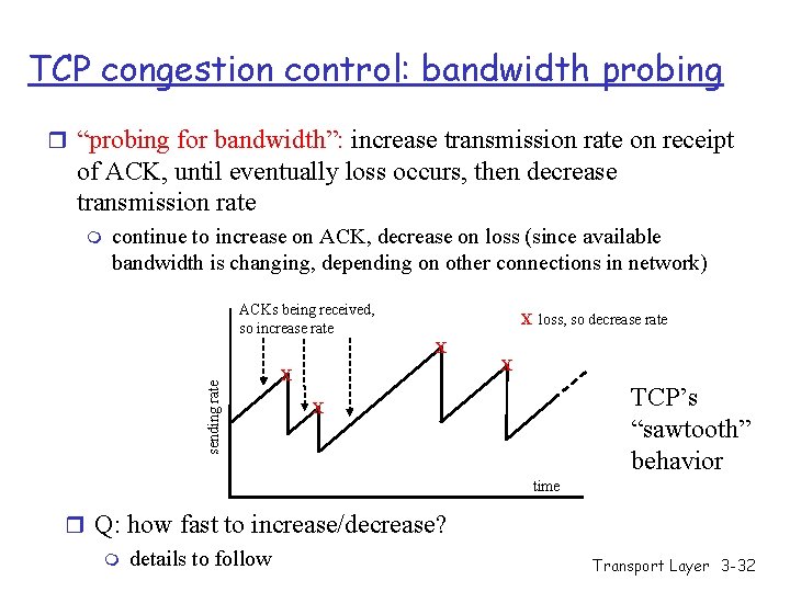 TCP congestion control: bandwidth probing r “probing for bandwidth”: increase transmission rate on receipt