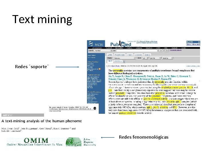 Text mining Redes ¨soporte¨ Redes fenomenológicas 