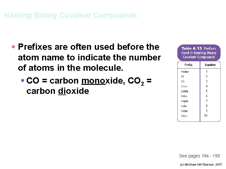 Naming Binary Covalent Compounds w Prefixes are often used before the atom name to