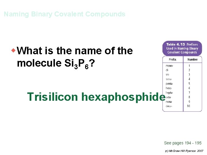 Naming Binary Covalent Compounds w What is the name of the molecule Si 3