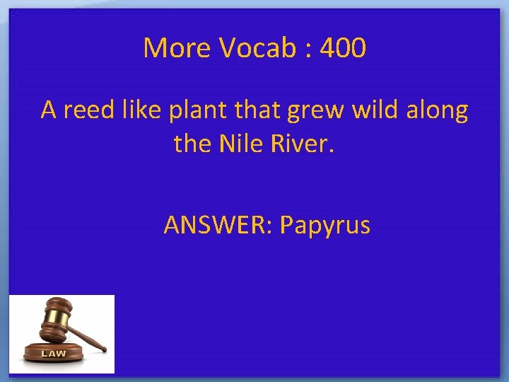 More Vocab : 400 A reed like plant that grew wild along the Nile