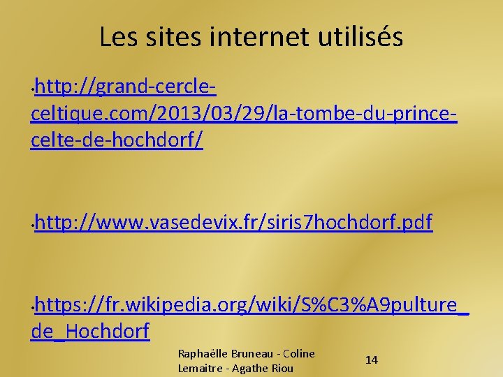 Les sites internet utilisés http: //grand-cercleceltique. com/2013/03/29/la-tombe-du-princecelte-de-hochdorf/ • • http: //www. vasedevix. fr/siris 7