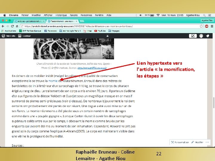 Lien hypertexte vers l’article « la momification, les étapes » Raphaëlle Bruneau - Coline