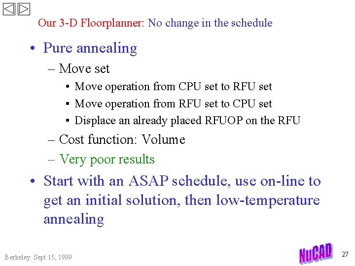Our 3 -D Floorplanner: No change in the schedule • Pure annealing – Move
