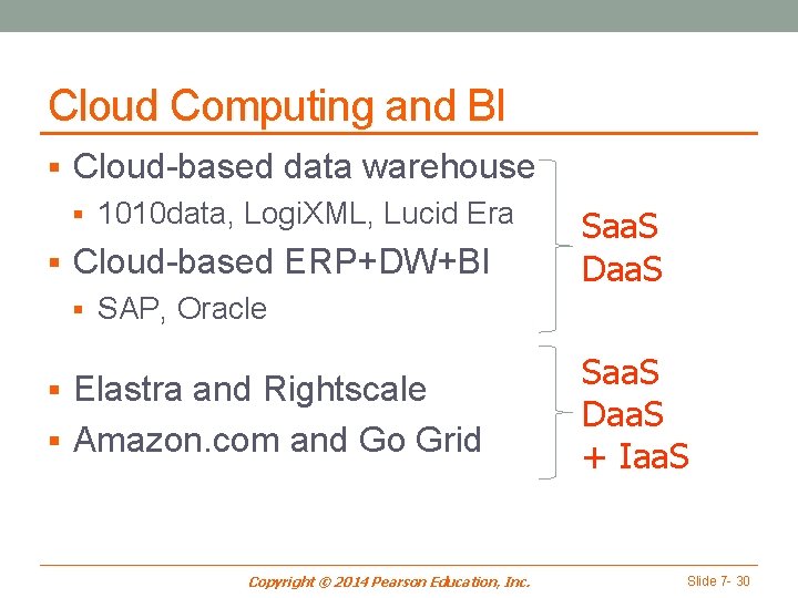 Cloud Computing and BI § Cloud-based data warehouse § 1010 data, Logi. XML, Lucid