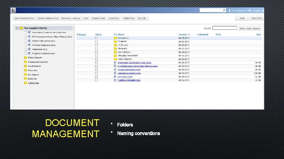 DOCUMENT MANAGEMENT • • FOLDERS NAMING CONVENTIONS 