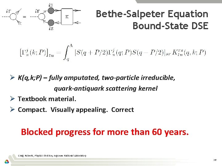 Bethe-Salpeter Equation Bound-State DSE Ø K(q, k; P) – fully amputated, two-particle irreducible, quark-antiquark