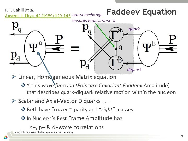 Faddeev Equation R. T. Cahill et al. , Austral. J. Phys. 42 (1989) 129