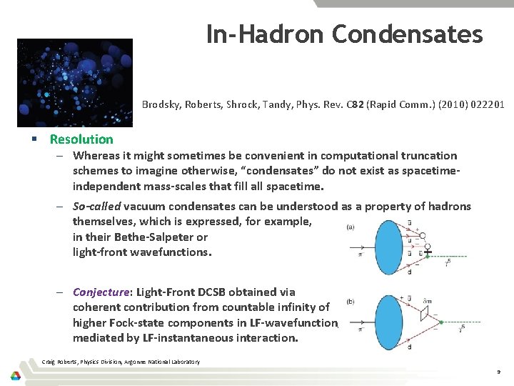 In-Hadron Condensates Brodsky, Roberts, Shrock, Tandy, Phys. Rev. C 82 (Rapid Comm. ) (2010)