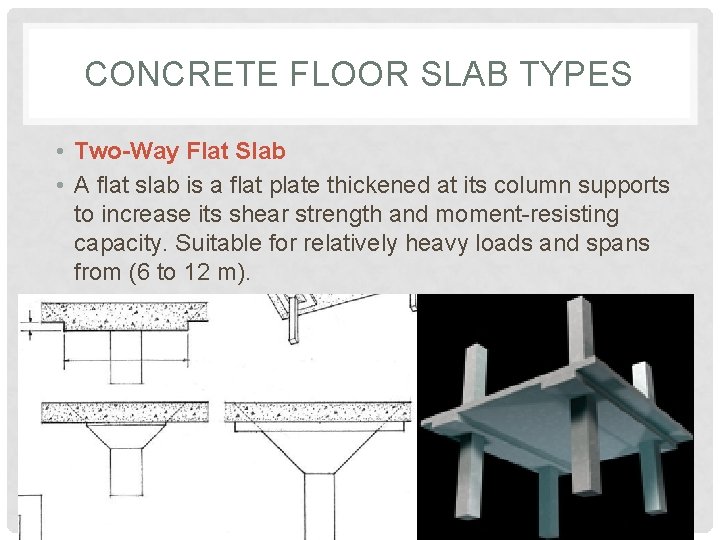 CONCRETE FLOOR SLAB TYPES • Two-Way Flat Slab • A flat slab is a
