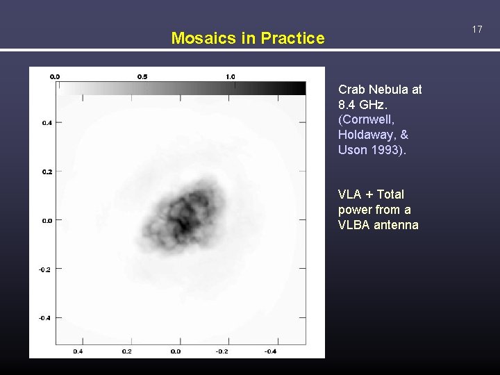 17 Mosaics in Practice Crab Nebula at 8. 4 GHz. (Cornwell, Holdaway, & Uson