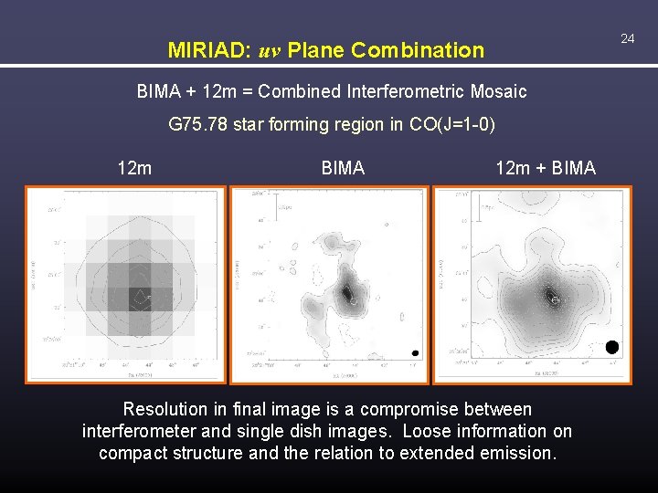 24 MIRIAD: uv Plane Combination BIMA + 12 m = Combined Interferometric Mosaic G