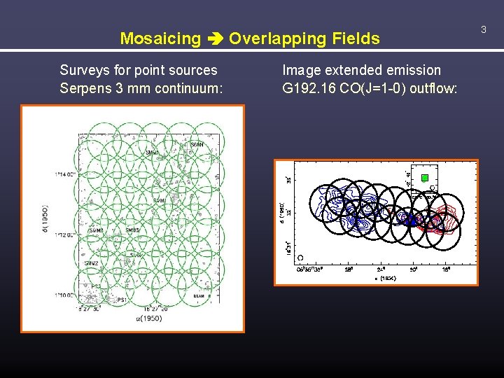 Mosaicing Overlapping Fields Surveys for point sources Serpens 3 mm continuum: Image extended emission