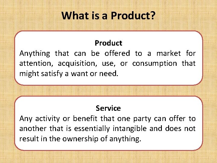 What is a Product? Product Anything that can be offered to a market for