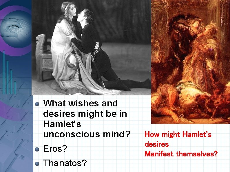 What wishes and desires might be in Hamlet's unconscious mind? Eros? Thanatos? How might