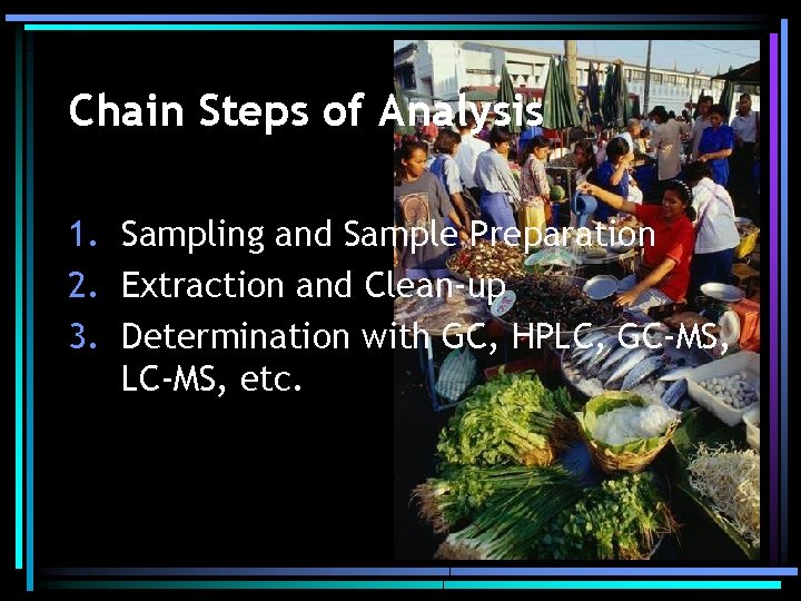 Chain Steps of Analysis 1. Sampling and Sample Preparation 2. Extraction and Clean-up 3.